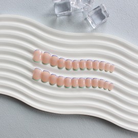 Summer Nude Press on Nails Short Square,Cute French Tips Glue on Nails Short Fake Nails Press ons,Reusable Natural Acrylic Nails Set for Women and Girls in 24PCS