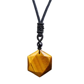 Tiger's Eye Pendant Necklace Hexagram Star Amulet Stones Meditation Natural Tiger's Eye Gemstone Necklace for Men Women, Stone, Tigers Eye