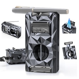 5-in-1 Torch Lighter with Cutter, Punch, Holder, Draw Enhancer Tool, Windproof Jet Flames, Cool Lighters for Men, Multi-Functional Lighter Accessories, Butane Refillable Lighter for Travel, Outdoors