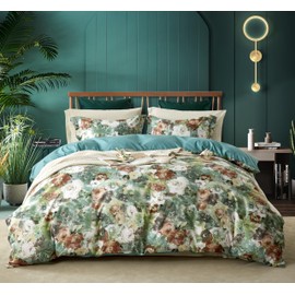Cupocupa Duvet Cover Full Size Set Boho Floral Pattern Full Duvet Cover Set for Full Size Bed Vintage Soft Bedding Leaf Print Duvet Cover with Pillowcases