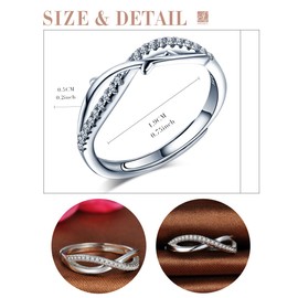 Infinite U Fashion Infinity Love Forever 925 Sterling Silver Cubic Zirconia Double Band Ring Wedding Engagement Open Ring, Adjustable Size L-P
