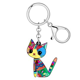 OUSIO Acryl Niedlich Bunte Katze Schlüsselanhänger für Damen Cartoon Haustiere Tiere Schlüsselringe Geldbörse Auto Rucksack Dekor Frauen Charme Urlaub Geschenke (Bunt)