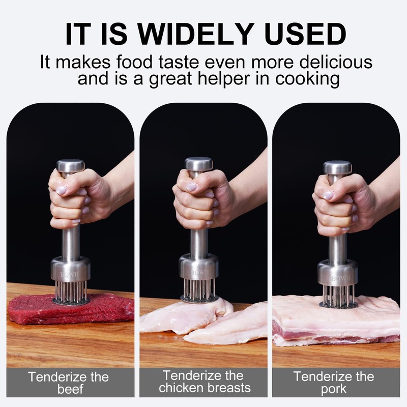 BQWII Stainless Steel Meat Tenderizer Tool with 21 Sharp Needles