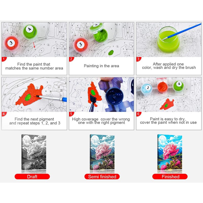 Flowers Paint by Numbers, Mountain Paint by Numbers Kit for