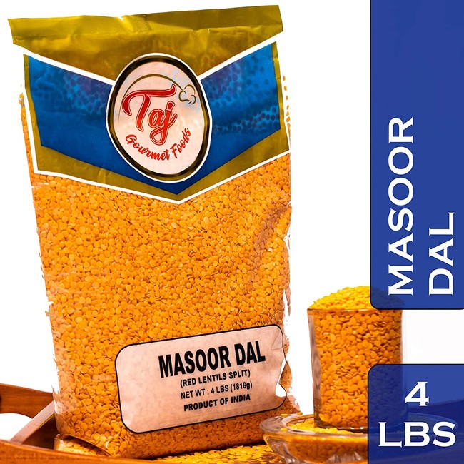 TAJ Premium Indian Masoor Dal, Red Lentils (4-Pounds)