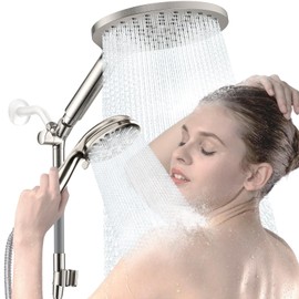 KAIYING Dual Shower Heads with Handheld Spray Combo, High Pressure Modern Rain Shower Head with 9-Mode Handheld Showerhead, Double Rainfall Shower Head with 79-Inch Hose (Brushed Nickel)