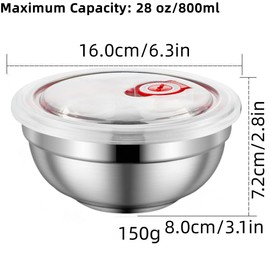 Ceiteo 28 Oz Stainless Steel Large Bowls Set of 6, Metal Double-walled Insulated Noodle Soup Bowls with Lids for Adult, Dishwasher Safe and Unbreakable