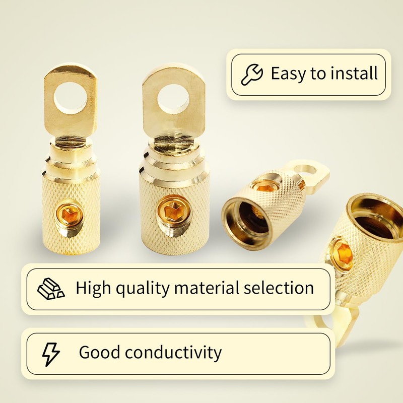 Car Audio Battery Terminal Connector Pure Brass Gold-Plated 4 Gauge