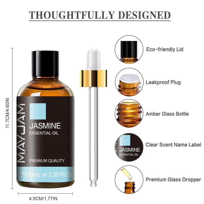 MAYJAM Essential Oil, Jasmine 3.38 fl oz (100 ml) Aroma