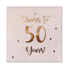 ¡Salud a los 50 años! Servilletas de cóctel | Decoraciones de feliz 50 cumpleaños para hombres y mujeres y decoraciones de fiesta de aniversario de boda | Paquete de 50 servilletas de 3 capas | 5 x 5