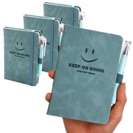 BieFuDan Pack of 3 A6 Notebook with Pen Holder, Mini Smiley Notebook with 3 Gel Pens Black, Mini Notepad Set Suitable for Office and School, Smile Design Diary / Diary with Elastic Band (Blue)