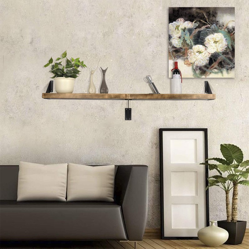 Iron 6 inch Shelf Brackets Flat Angle Curved Black Floating