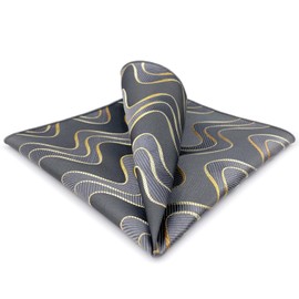 [S&W SHLAX&WING] Men's Pocket Square Gray Yellow Golden Geometric Wedding, gray