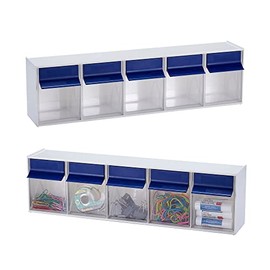 Ideal BNZ Tilt Plastic Organizer for Everything from DIY to Crafts Ideal Security Stackable Storage, White/Blue (5 Bins), White