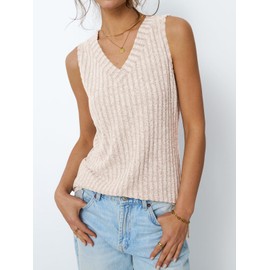 AUTOMET Womens Tank Tops Summer Sleeveless Shirts Spring 2025 V Neck Loose Fit Casual Clothes Trendy Fashion Outfits Beige XL