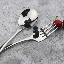 JASHII 18/10 Stainless Steel Mirror Polished Silver 2 Pcs Spoon & 2 Pcs Fork Silverware Server Utensil Set