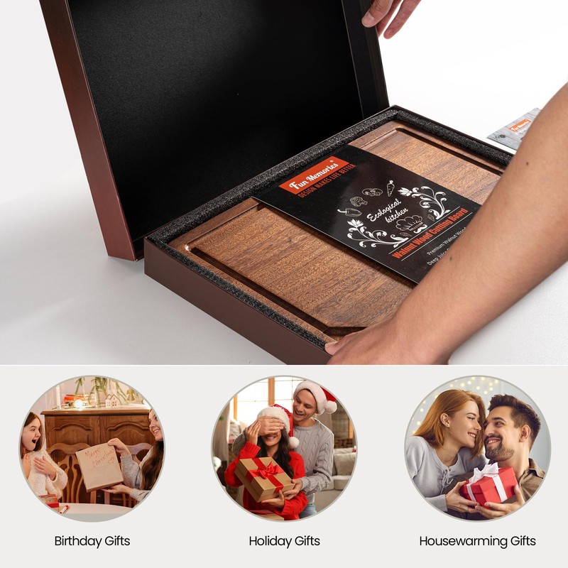 Fun Memories Black Walnut Cutting Board for Kitchen, Reversible Large