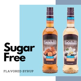 Upouria Coffee Syrup Sugar Free Variety Pack: French Vanilla, Caramel and Hazelnut, 100% Vegan, Gluten Free, Kosher, Keto, 750 mL Bottle (Pack of 3) - Pump Sold Separately