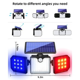 UCGG Solar Wall Lights Outdoor, 260Lm 6500K Strobe Lights, IP65 Waterproof Flood Light, 3 Adjustable Head 270° Wide Angle Lighting with Motion Sensor