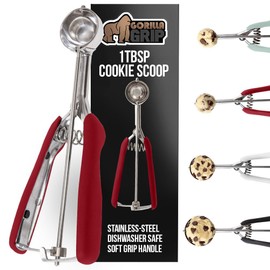 GORILLA GRIP BPA-Free Stainless Steel Cookie Scoop, 1 TBSP Scooper #60, Soft Grip Handle, Easy Food Release, Create Even Portion Sizes, Multipurpose Kitchen Melon Baller, Meatball Spring Scoops, Red