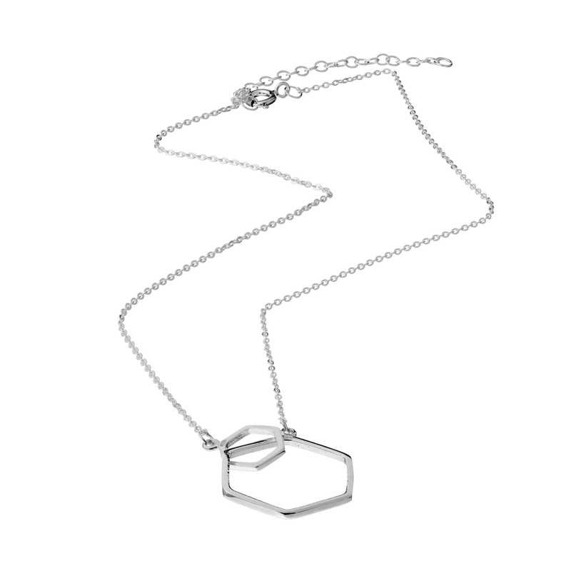 Silverly Women's 925 Sterling Silver Double Interlocked Hexagon Chain Necklace,