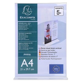 Exacompta 84158D Brochure Holder DIN A4 Portrait Format Made of Shockproof Acrylic T-Base Ideal for Presentation Flyer Holder Stand Transparent