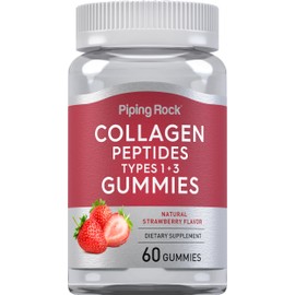 Piping Rock Collagen Peptides Gummies | 60 Count | Collagen Type 1 and 3 | Strawberry Flavor | Non-GMO, Gluten Free Supplement