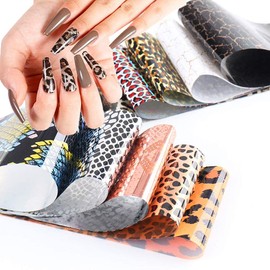 KZBTRBT Leopard Nail Foils, 10pcs Holographic Animal Design Stickers, Acrylic Nails Decorations, Starry Sky Leopard Print, for Women Manicure