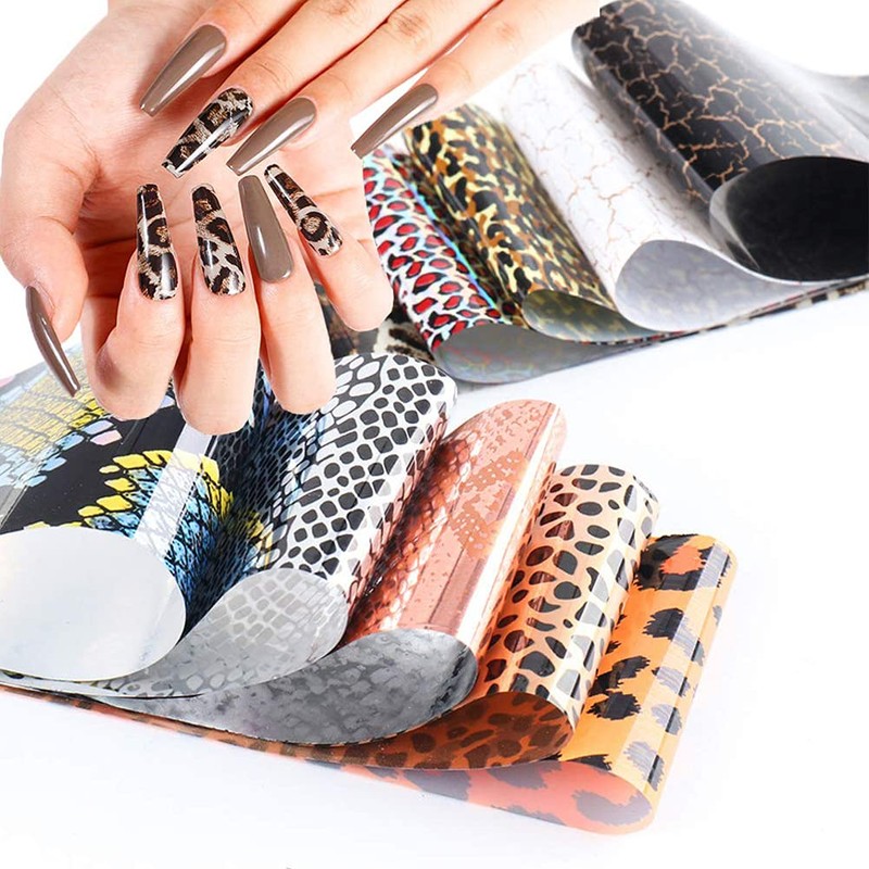 KZBTRBT Leopard Nail Foils, 10pcs Holographic Animal Design Stickers, Acrylic
