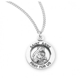 HMH Religious St. Anne Sterling Silver 0.8" Round Medal, Velvet Gift Box, 18" Chain, US Made