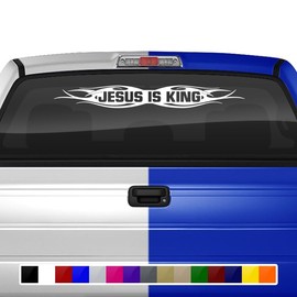 Sticky Creations Jesus is King Decal Sticker Windshield Window Vinyl Graphic Banner Rear Back Car Truck SUV Vehicle Christian Faith Bible Quote Tribal Flame 36"x4.25"+ (Design #115)
