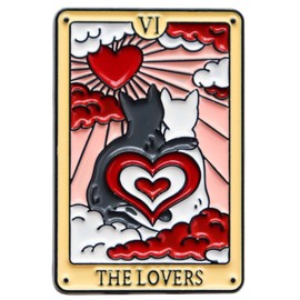 Cat Tarot Card The Lovers Cute Cat Pin Enamel Heart Pin, Resin
