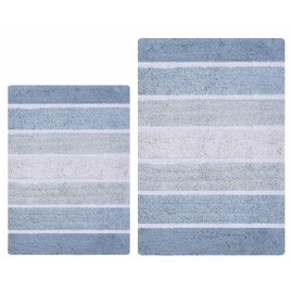 Bathroom Rugs Luxury Stripe Bath Rug Set 21x32-17x24 Blue/White,2Piece Mat Set, Soft Plush Anti-Skid Shower Rug +Toilet Mat.Shaggy Carpet, Super Absorbent mats, Machine Washable Bath Mat,