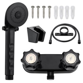 Rv Shower Faucet with Handheld Showerhead & Hose, 4 inch Shower Set Replacement, Leak & Rust Resistant for RV Camper Motorhome Travel Trailer Indoor/Outdoor Use, Black