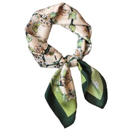 MINIDORA Satin Scarves for Women 27.5 × 27.5 inches Medium Square Elegant Silk Feeling Head Scarf A001-Green Butterfly