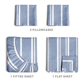 King Size 4 Piece Sheet Set - Comfy Breathable & Cooling Sheets - Hotel Luxury Bed Sheets for Women & Men - Deep Pockets, Easy-Fit, Soft & Wrinkle Free Sheets - Blue Stripes Oeko-Tex Bed Sheet Set