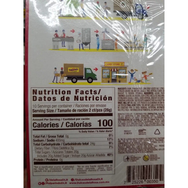 De La Rosa 20 PC Original Pulparindo Mexican Candy, Tamarindo
