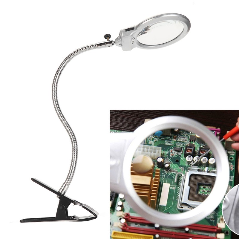 Clamp Magnifying Glass 2X and 6X Dual Lens Flexible Hose