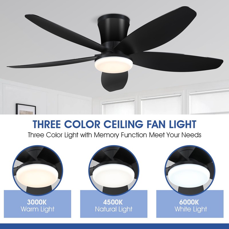 Surtime 42" Ceiling Fans with Lights-Low Profile Ceiling Fan with