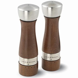 COLE & MASON | Set de Molinos de Sal y Pimienta Oldbury Café |19 cm | Molinillos de Madera Clásicos Ajustables | Mecanismo de Precisión | Juego Elegante para Cocina y Mesa | Mod. H304928GU