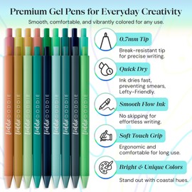 Loddie Doddie Retractable Colored Gel Pens - 18-Pack, 0.7mm, Coastal Satin Barrel - Precision Lines & Fine Tip Markers - Smooth Glide Writing & Colored Ink Pens - Pastel Shades & Color Markers