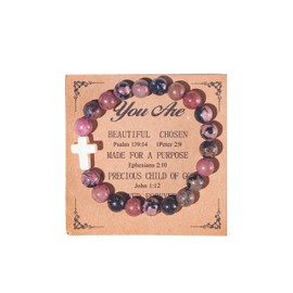 Christian Gifts for Women Men Natural Stone Cross Beads Stretch Bracelet Catholic Religious Jewelry Gifts Pink Zebra Bracelet Inspirational Gifts for Women Men Teen,Birthday Gifts,Mothers Day,Easter Jewelry Gifts