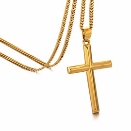 Murtoo Cross Necklace for Men, Stainless Steel Necklace for Men with Cross Pendant, Cross Mens Necklace Simple Jewelry Gift for Men Women, 2" Adjustable Curb Chain (M-Gold, 20)