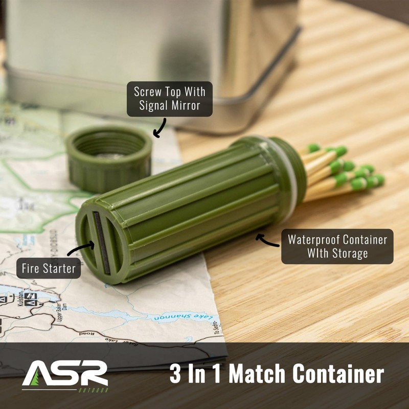 ASR Outdoor Water Resistant Match Stick Storage Container and Fire
