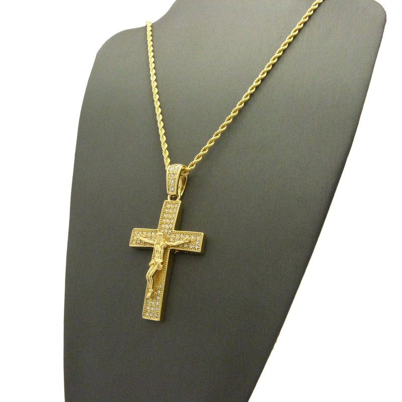 Hip Hop Iced Out Crucified Jesus on Cross Pendant 24"