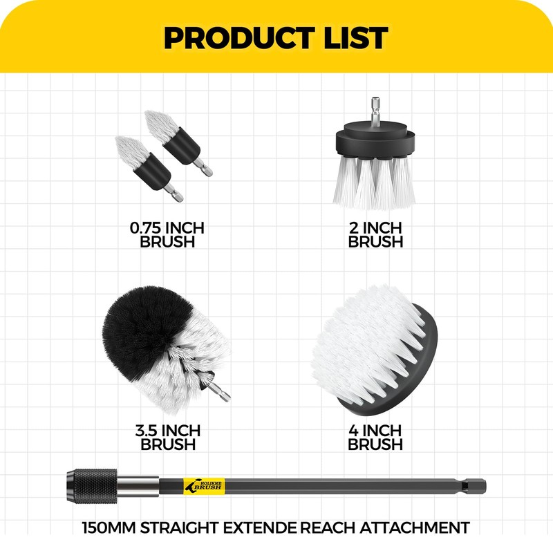 Holikme 6Pack Drill Brush Power Scrubber Cleaning Brush Extended Long