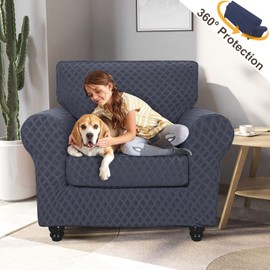 SearchI Newest Sofa Cover Couch Covers, 2 Pieces Armchair Slipcover with 1 Separate Cushion Cover Stretch Soft Furniture Protector for Living Room Couch Cover for Pets Kids(Armchair, Dark Grey)