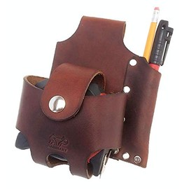 Basket Style Tape Measure Holder with Pencil Pouch (Dark Brown)