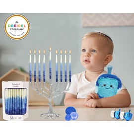 The Dreidel Company Dripless Premium Tapered Hand Decorated Multi Blue Frosted Hanukkah Candles, 45 Hanukkah Candles Premium Quality Wax, 1 Hour Burn Time