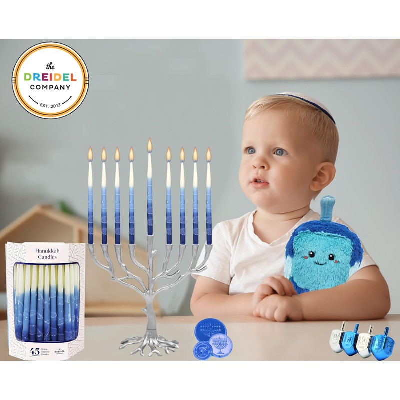 The Dreidel Company Dripless Premium Tapered Hand Decorated Multi Blue